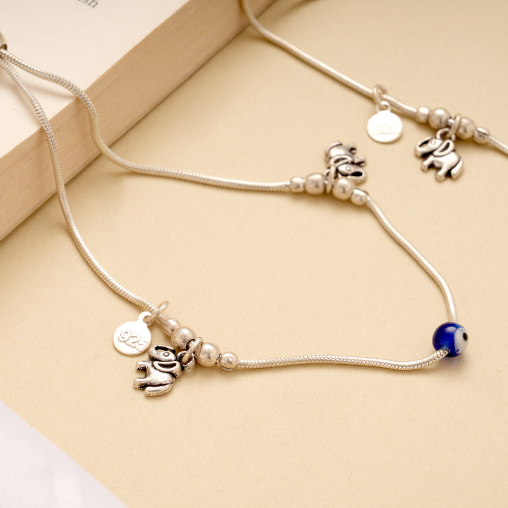 Naughty Elephant Drops with Evil Eye Adjustable Anklet
