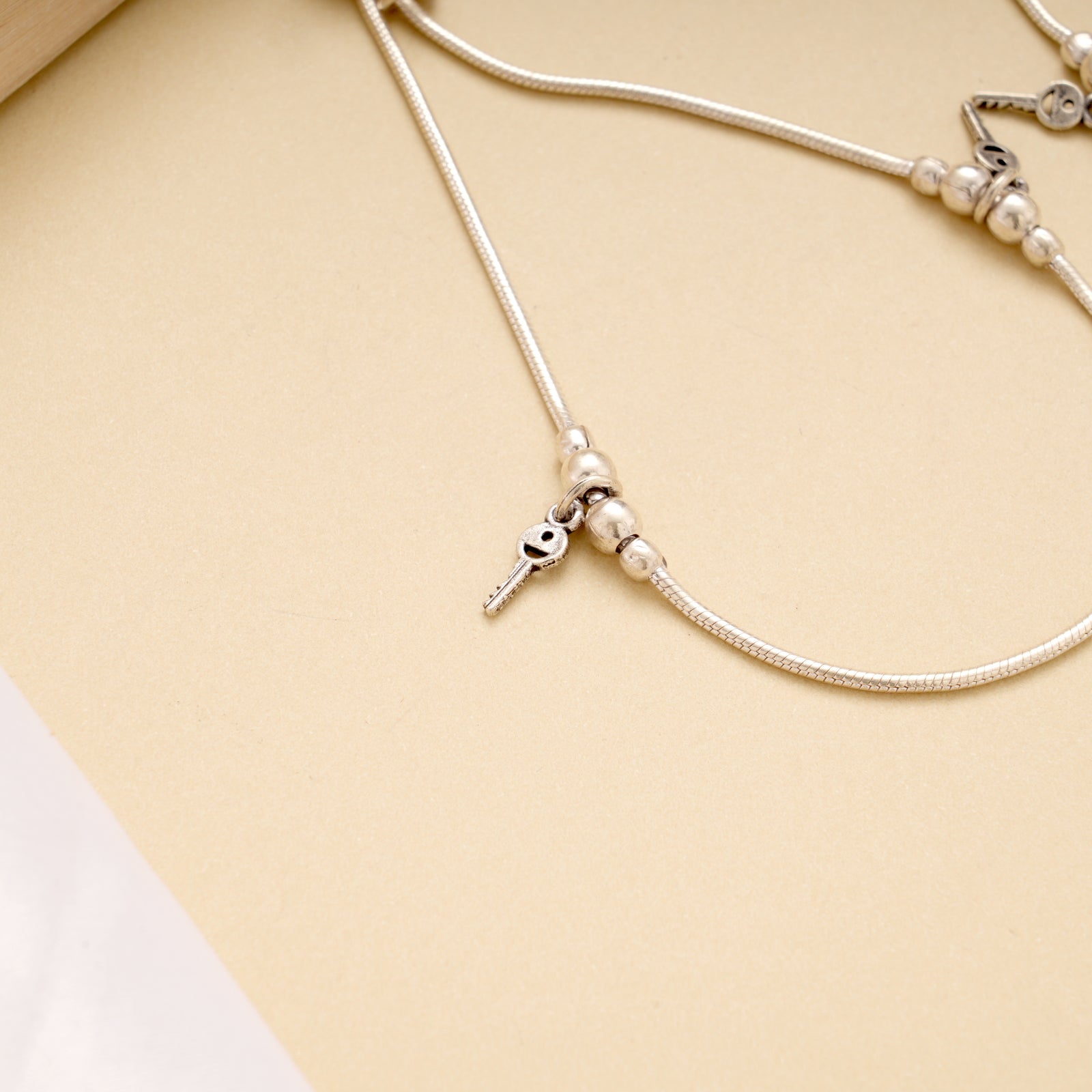 Tiny Key with Adjustable Silver Anklet