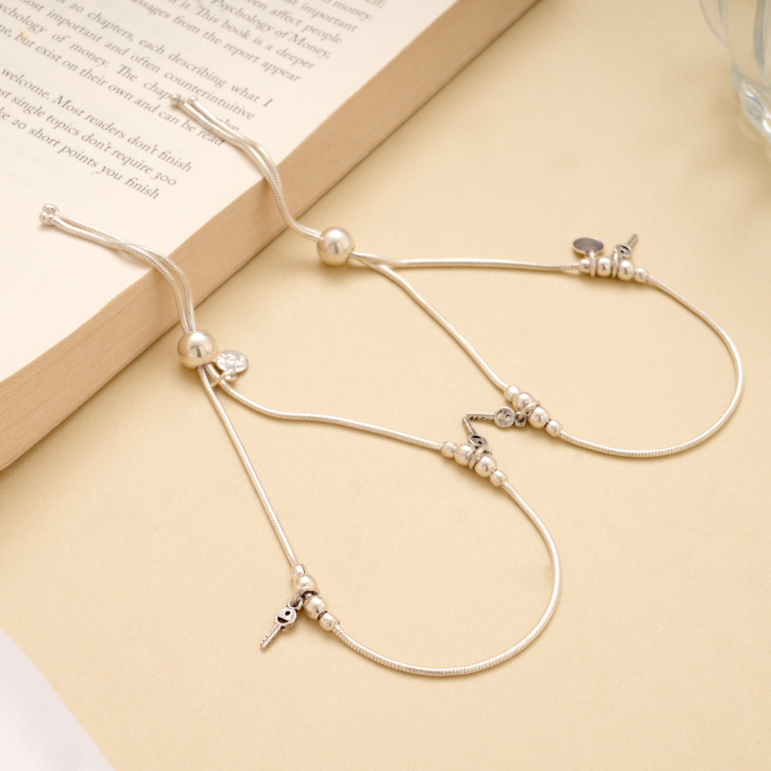 Tiny Key with Adjustable Silver Anklet