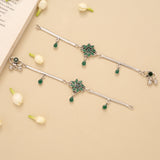 Floral Antique Emerald Silver Baby Anklet