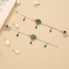 Floral Antique Emerald Silver Baby Anklet