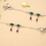 Dual Circle Emerald Ruby Drop Silver Baby Anklet