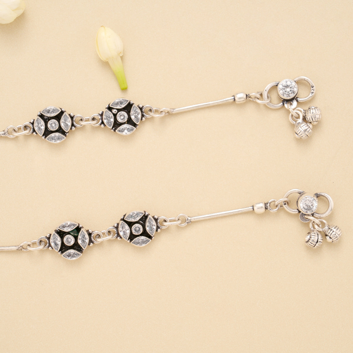 Double Circle Design White Stone Silver Baby Anklet