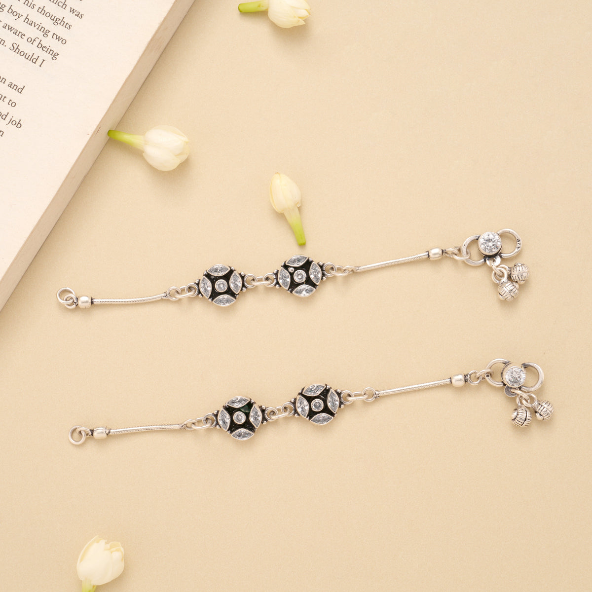 Double Circle Design White Stone Silver Baby Anklet