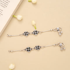 Double Circle Design White Stone Silver Baby Anklet