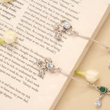 Twin Emerald Circle White Stone Drop Silver Anklet