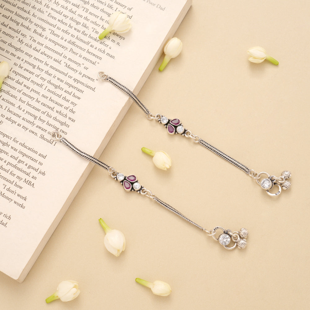 Ruby Leaf Design Silver Baby Anklet