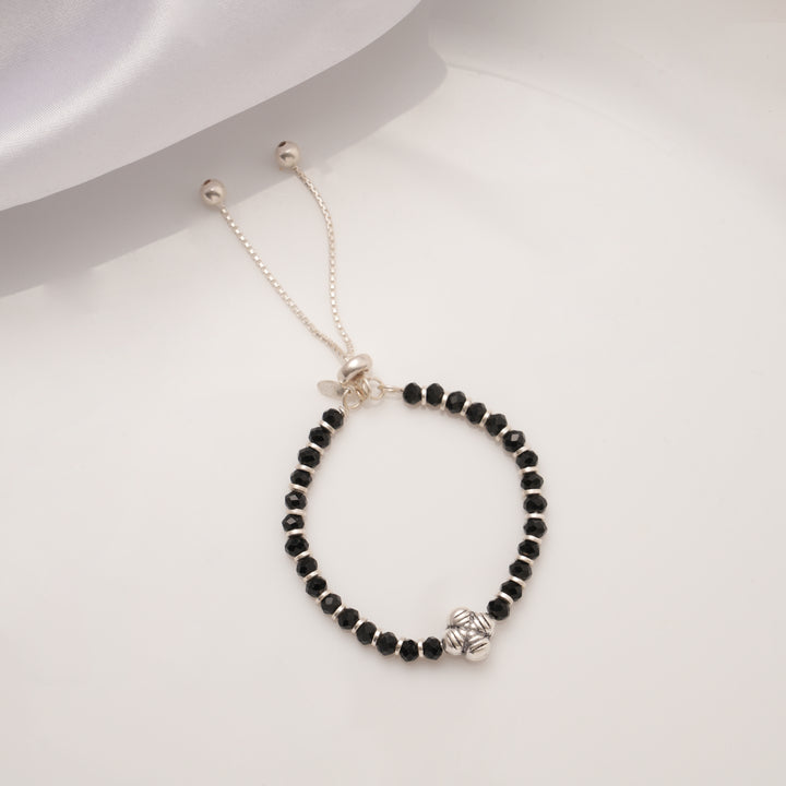 Classic Clover Black Beads Silver Baby Anklets