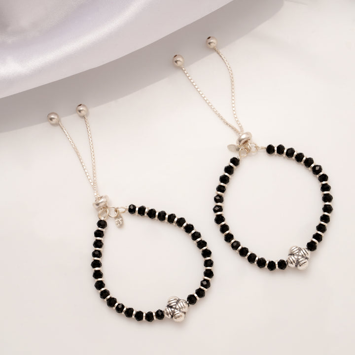 Classic Clover Black Beads Silver Baby Anklets