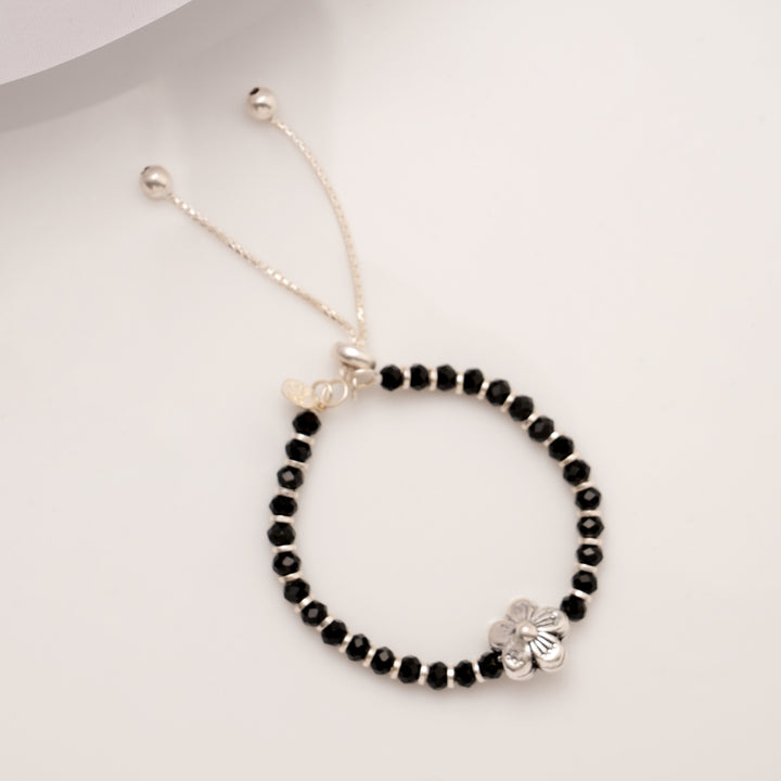 Sunflower Black Beads Silver Baby Anklets