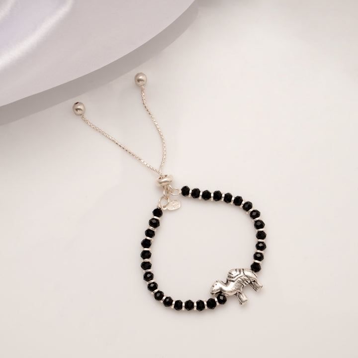 Elegant Camel Design Black Beads Silver Baby Anklets