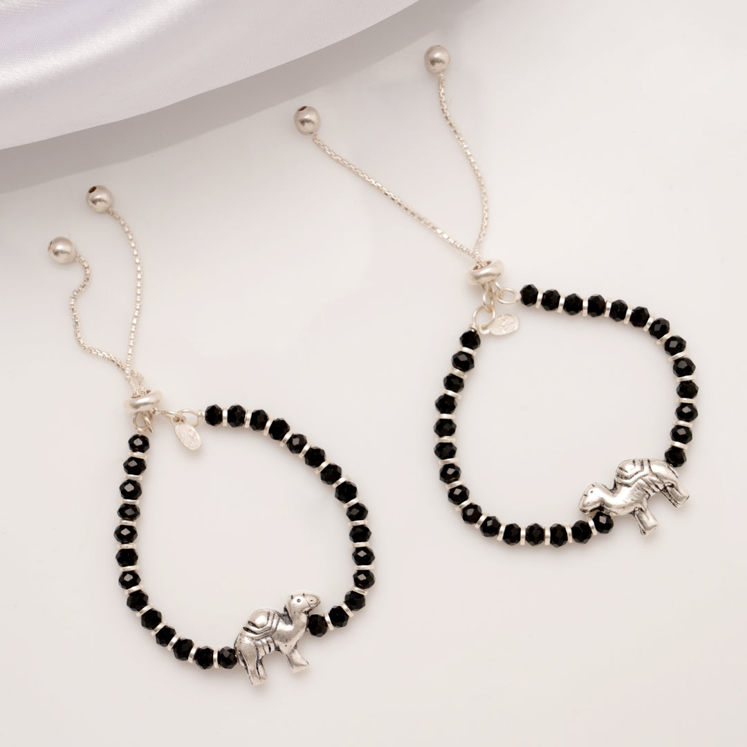 Elegant Camel Design Black Beads Silver Baby Anklets