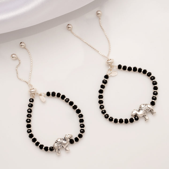 Elegant Camel Design Black Beads Silver Baby Anklets