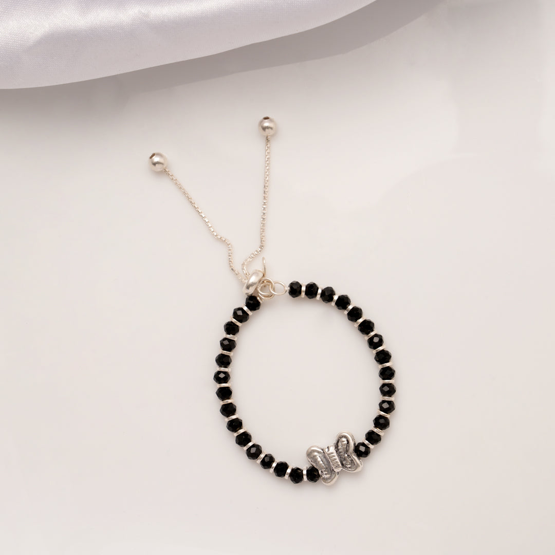 Beautiful Butterfly Black Beads Silver Baby Anklets