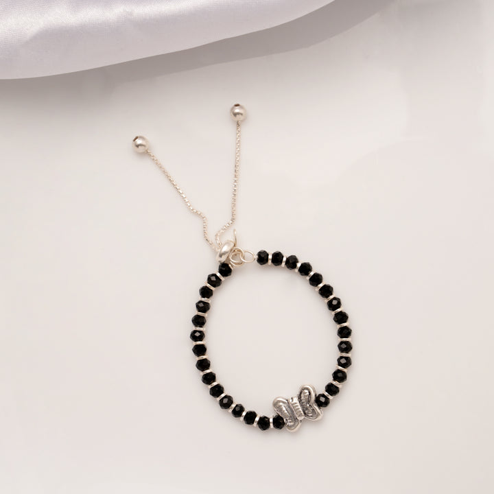 Beautiful Butterfly Black Beads Silver Baby Anklets