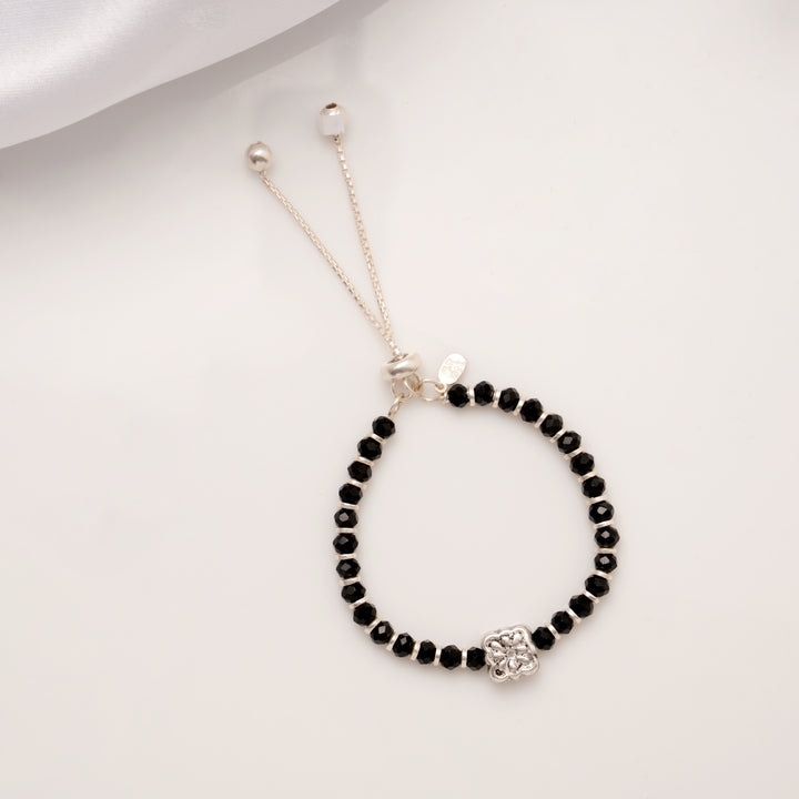 Clover Flower Black Beads Silver Baby Anklets