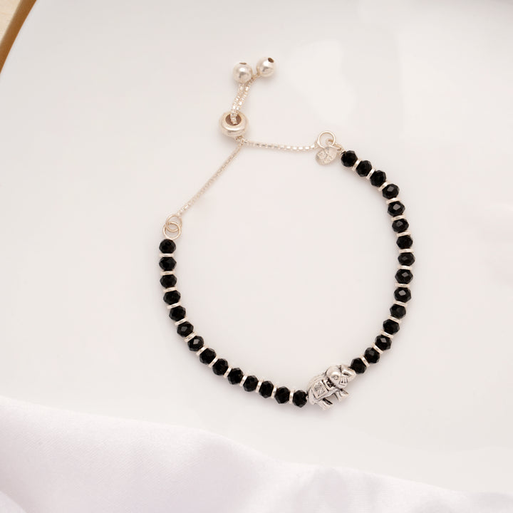Tiny Elephant Black Beads Silver Baby Anklets