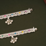 Multicolour Enamel Heart Design Silver Anklets