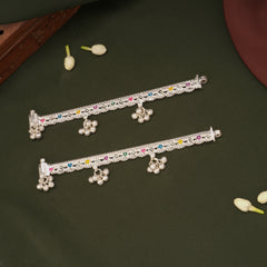 Multicolour Enamel Heart Design Silver Anklets