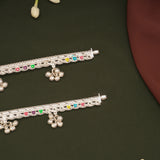 Minimal Heart Design Colourful Enamel Silver Anklets