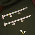 Elegant Multicolour Enamel Floral Design Silver Anklets