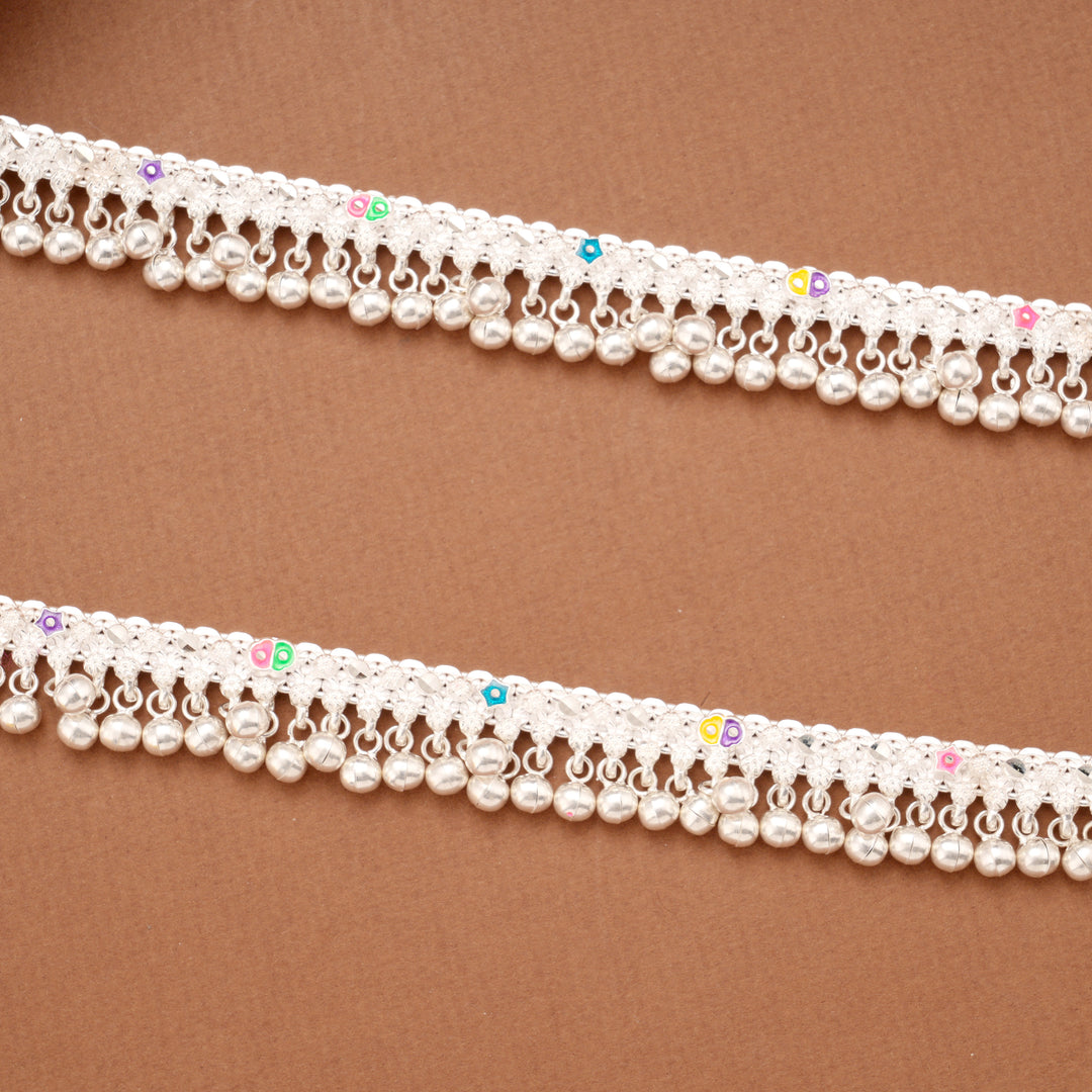 Traditional Star Design Enamel Silver Anklets