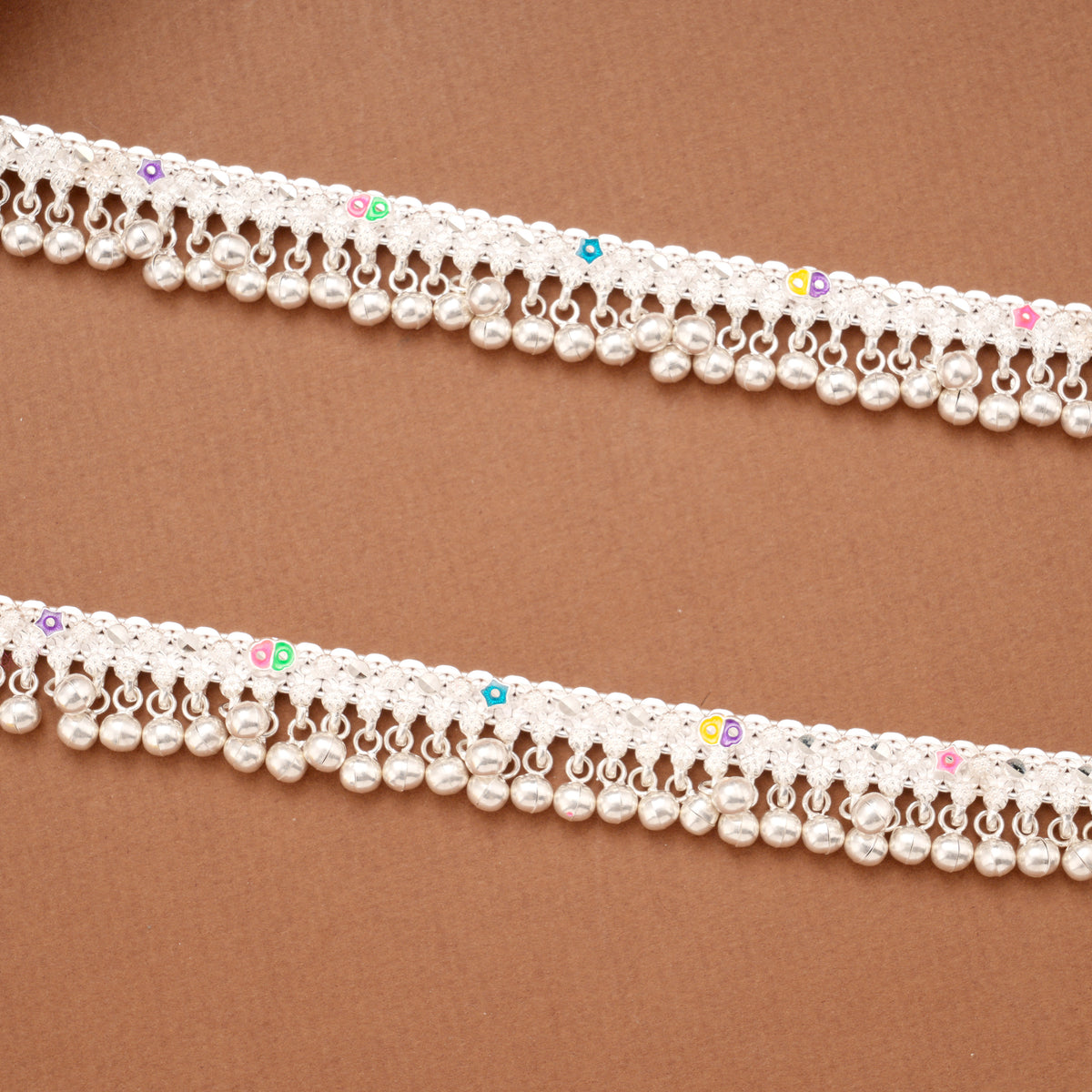 Traditional Star Design Enamel Silver Anklets