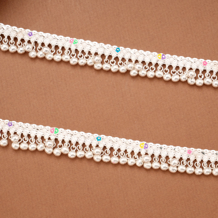 Traditional Star Design Enamel Silver Anklets