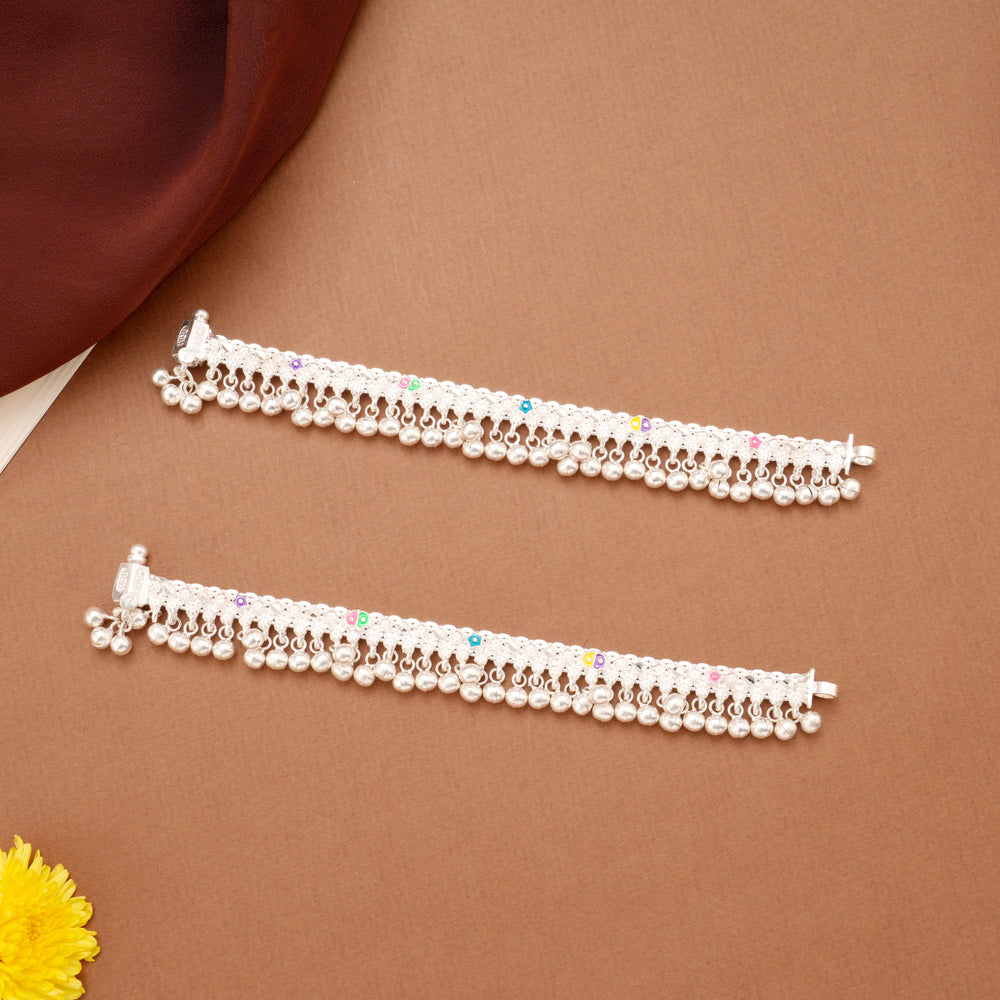Traditional Star Design Enamel Silver Anklets