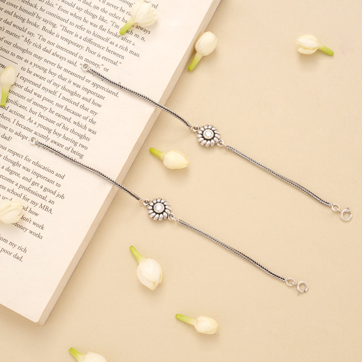 Classic Sun Flower Silver Anklet