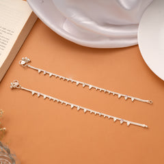 Braided Design Pink Enamel Silver Anklets