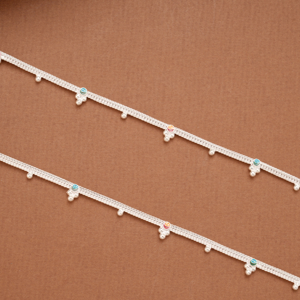 Classic Linear Braided Emoji Design Silver Anklets