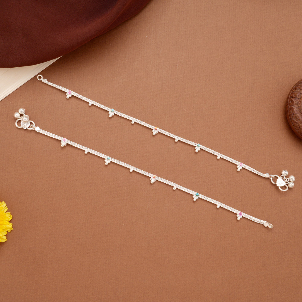 Classic Linear Braided Emoji Design Silver Anklets