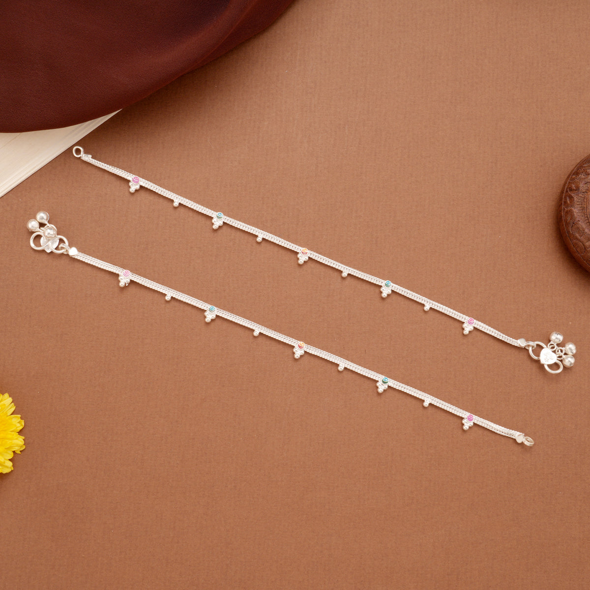 Classic Linear Braided Emoji Design Silver Anklets