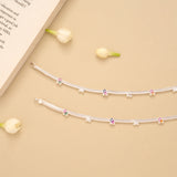 Silver Braided Enamel Beaded Anklet