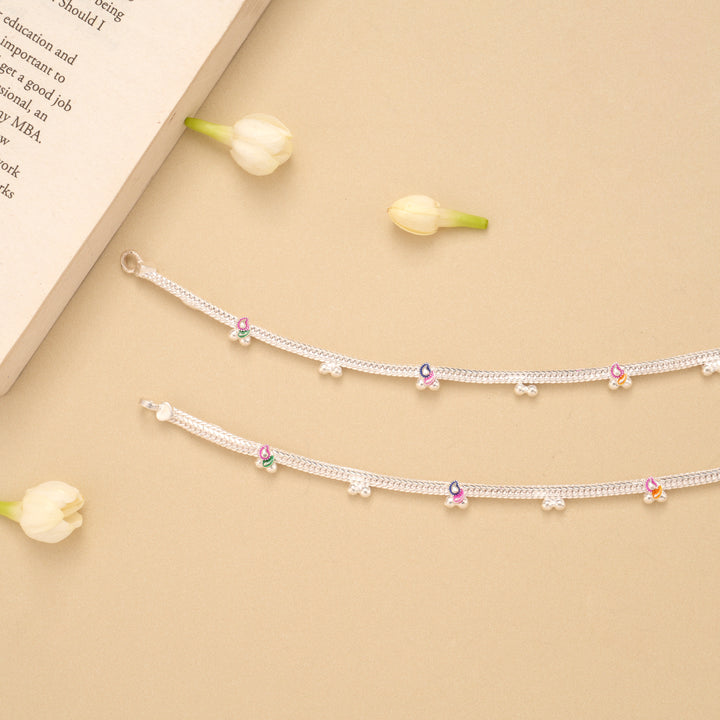 Silver Braided Enamel Beaded Anklet
