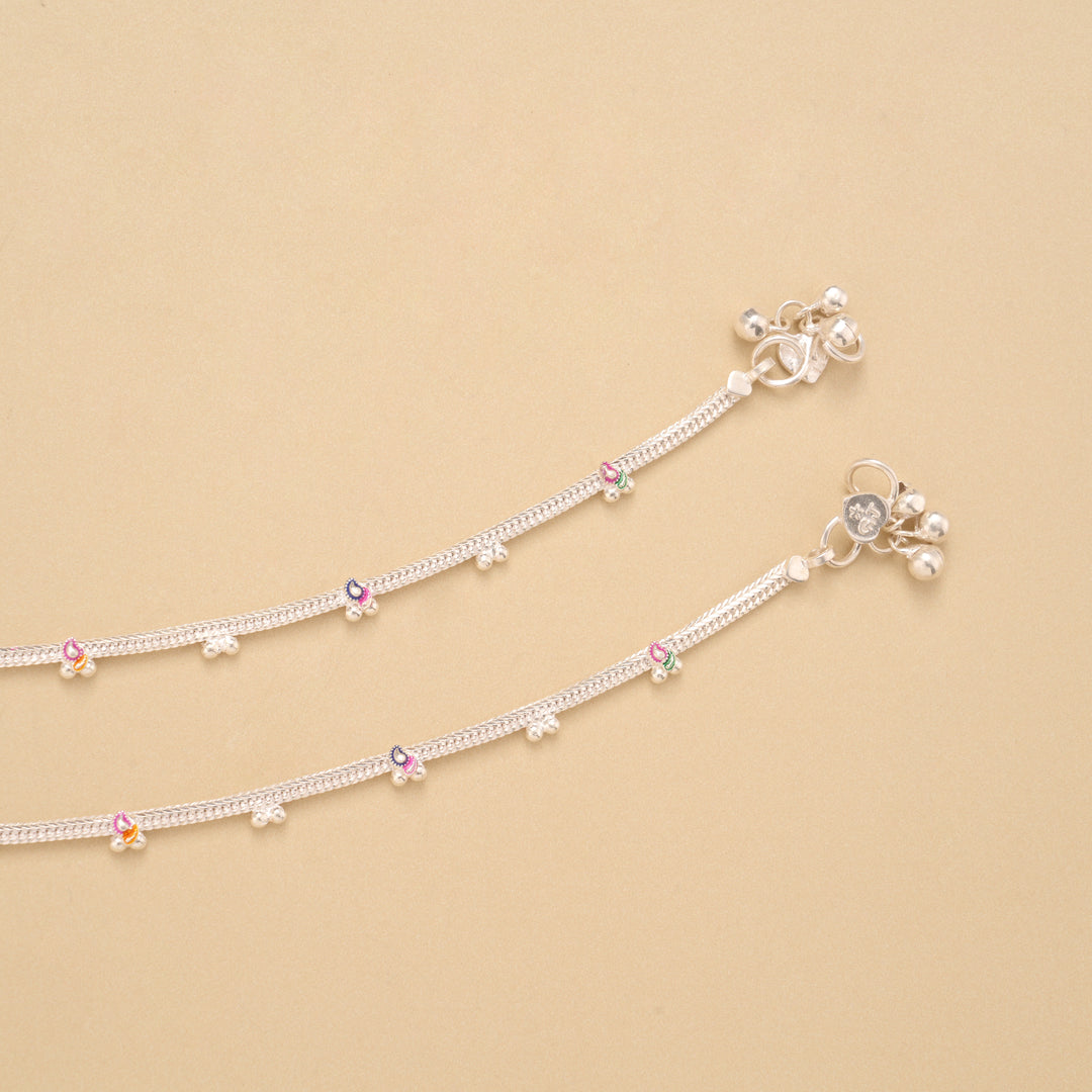 Silver Braided Enamel Beaded Anklet