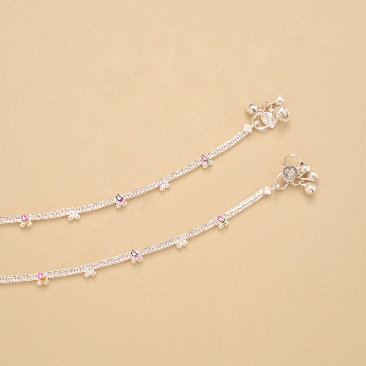 Silver Braided Enamel Beaded Anklet