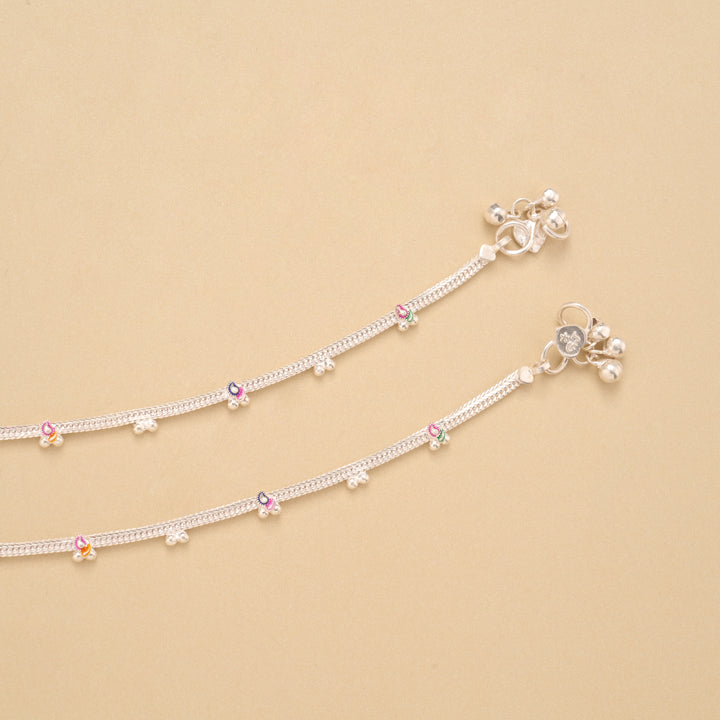 Silver Braided Enamel Beaded Anklet