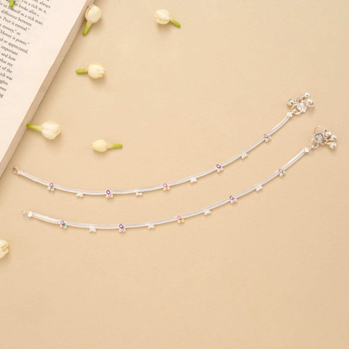 Silver Braided Enamel Beaded Anklet