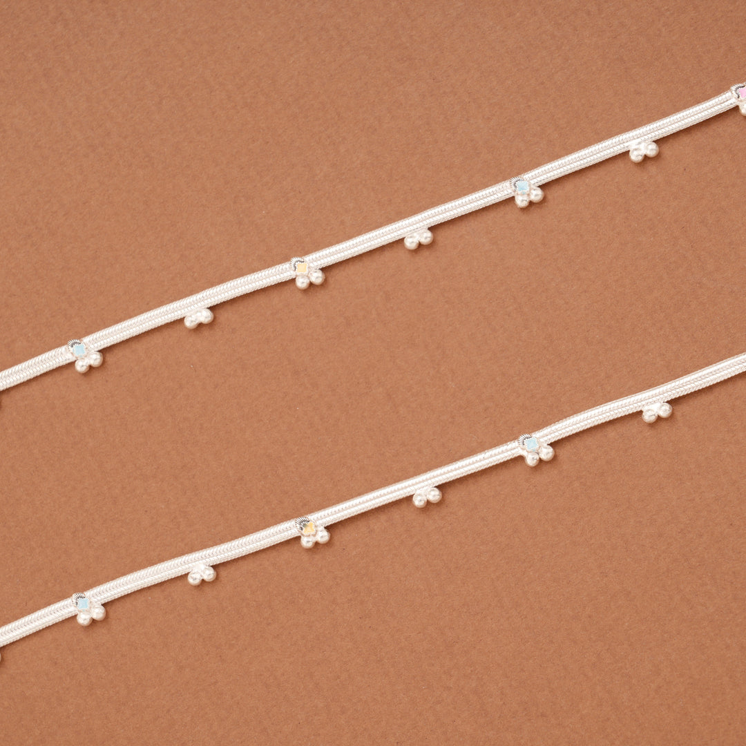 Clover Flower Enamel Beaded Silver Anklets