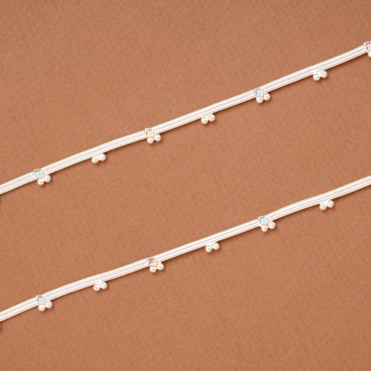 Clover Flower Enamel Beaded Silver Anklets
