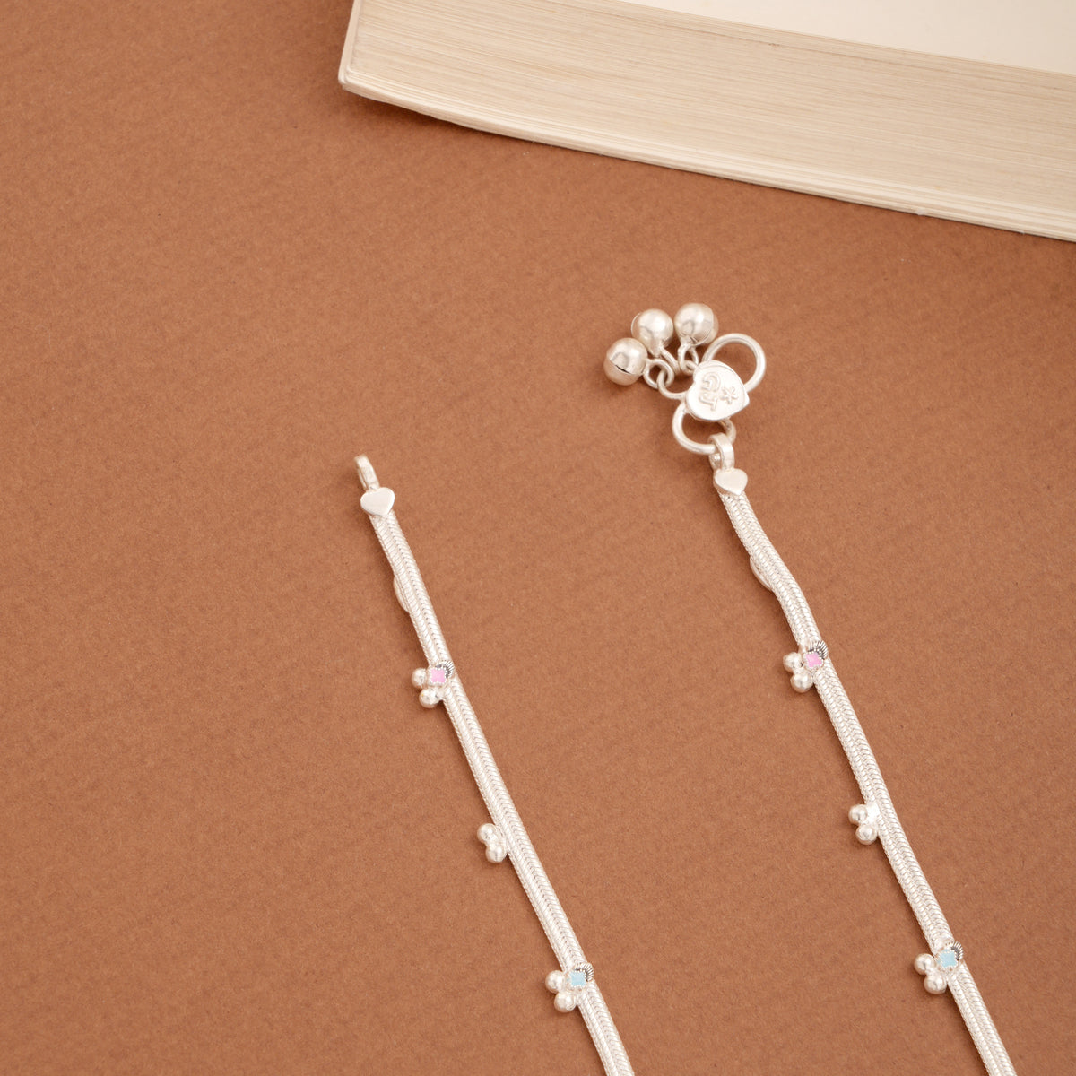 Clover Flower Enamel Beaded Silver Anklets