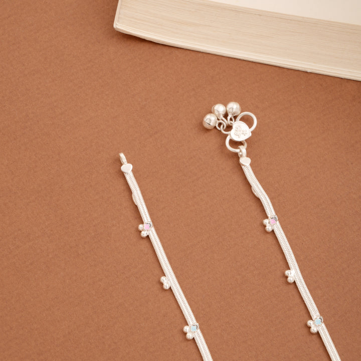 Clover Flower Enamel Beaded Silver Anklets