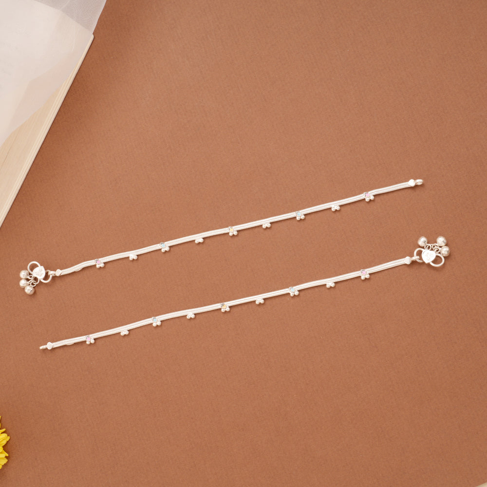 Clover Flower Enamel Beaded Silver Anklets