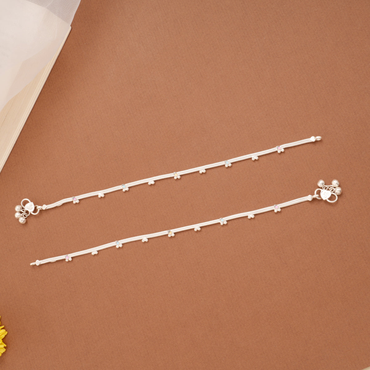 Clover Flower Enamel Beaded Silver Anklets