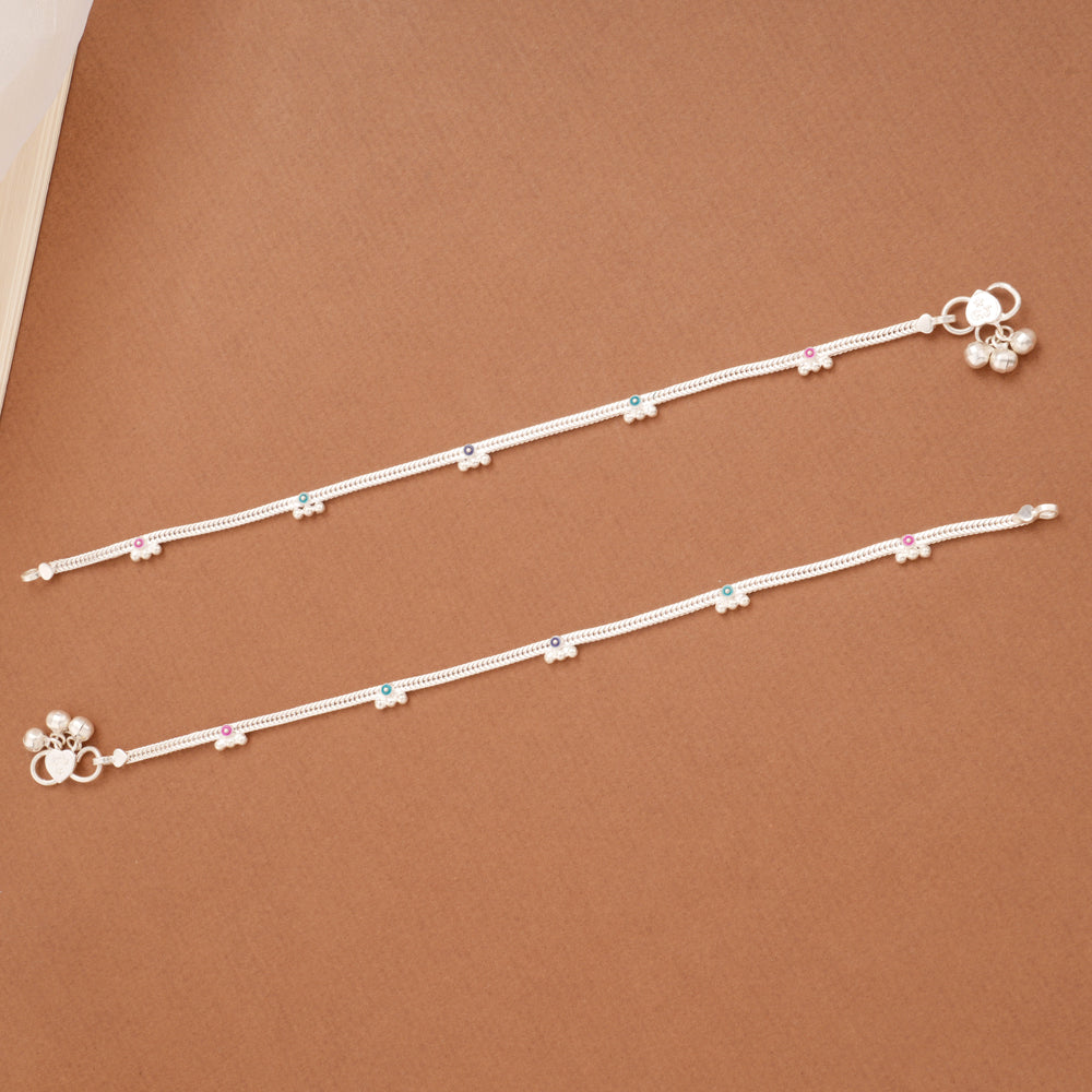 Regal Linear Braided Circle Enamel Silver Anklets