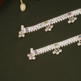 Trendy Triple Leaf Design Enamel Silver Anklets