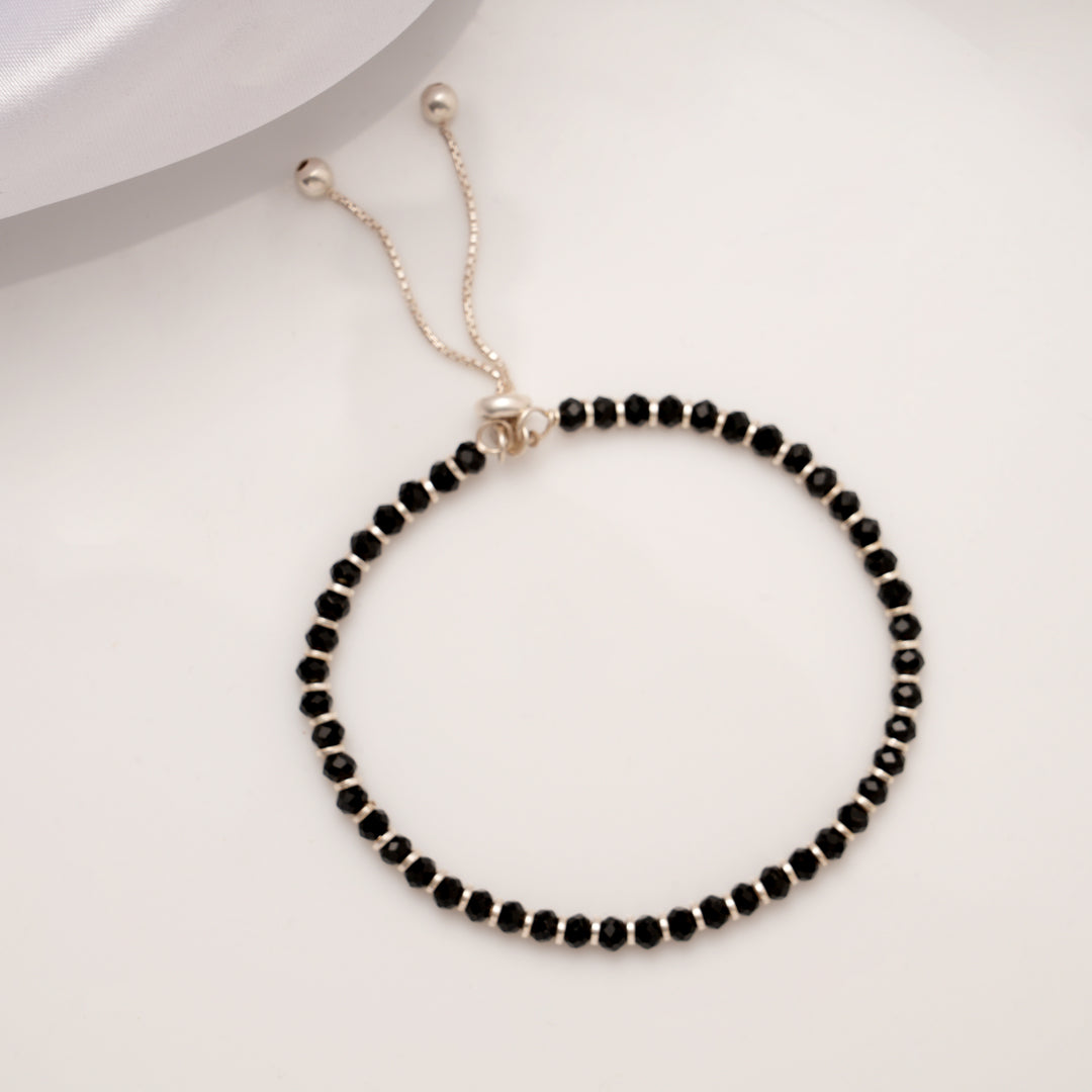 Classic Black Beaded Silver Baby Anklets
