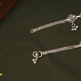 Antique Dual Blossom Flower Design Silver Anklets